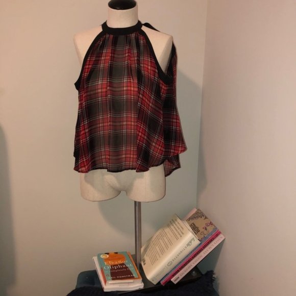 BCBG plaid top sleeveless/halter SMALL- - Picture 1 of 6